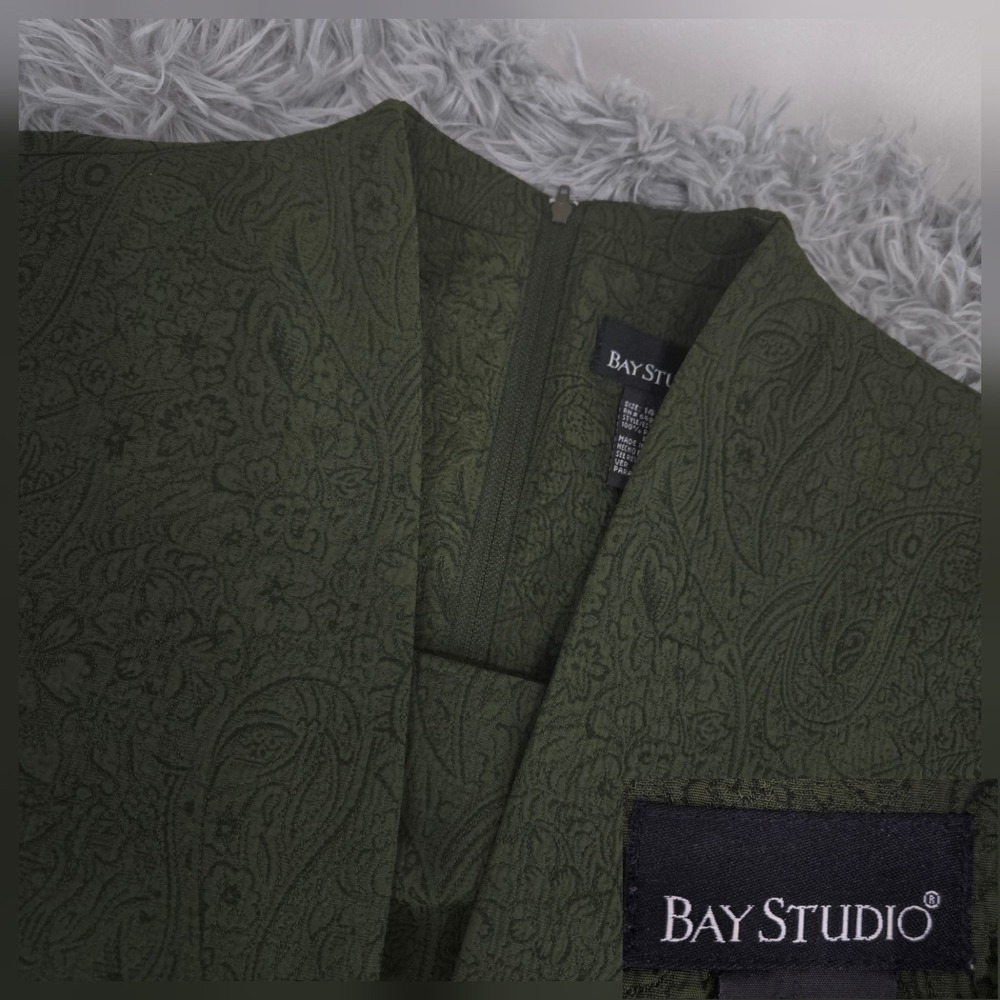 Bay Studio 6293 Womens 14 Green Floral Paisley Short Sleeve‎ Midi Dress